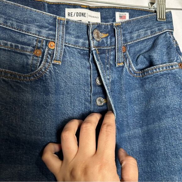 Re/Done Raw Hem Hidden Button Fly Slim Jeans Size 24 - Picture 5 of 7